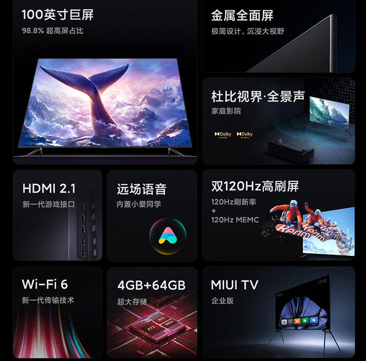 小米100英寸巨屏+双120HZ，还有4GB+64GB